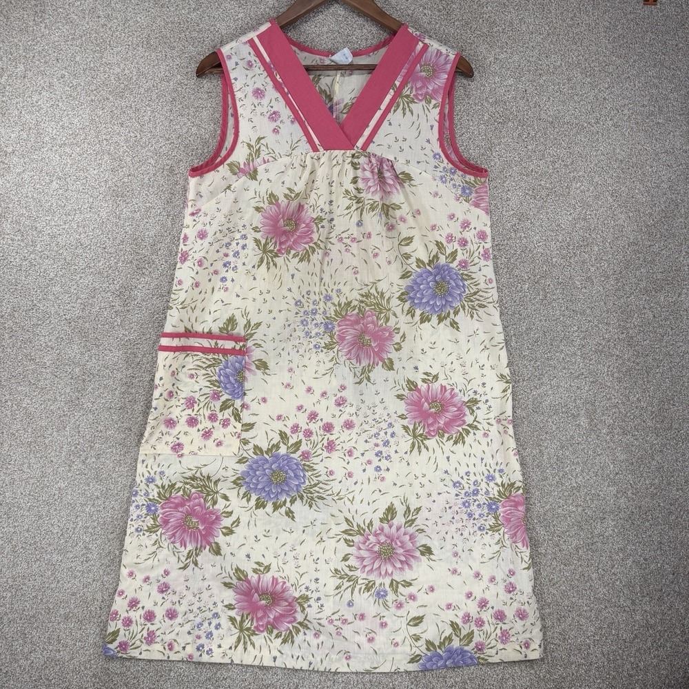 VTG 70s‎ Sears Floral Smock House Dress Nighty Yellow Pink M 12-14 Nightgown